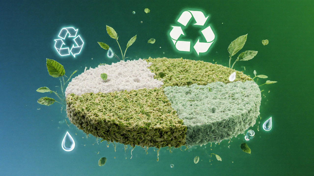 Künstlerische Darstellung eines nachhaltigen Bodens aus Pflanzenmaterialien in Kreisform