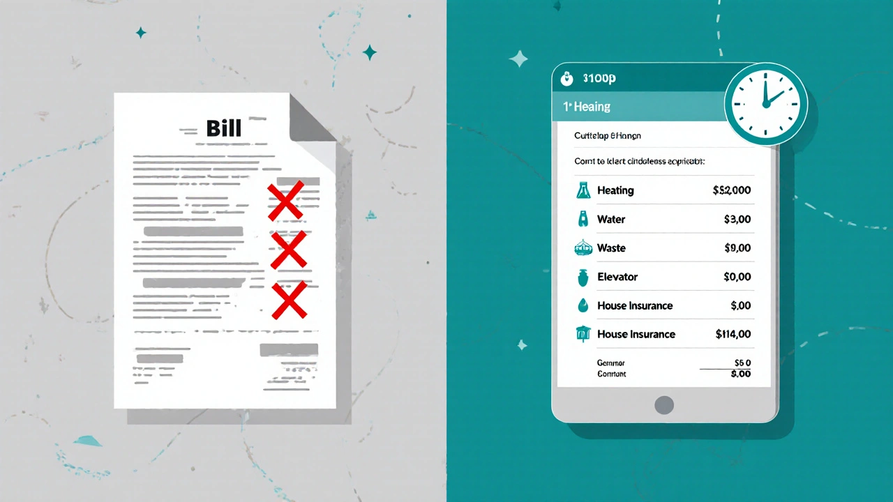 Vergleich: Unklare Papierabrechnung mit verbotenen Positionen vs. klare digitale Aufschlüsselung nach deutschem Recht.