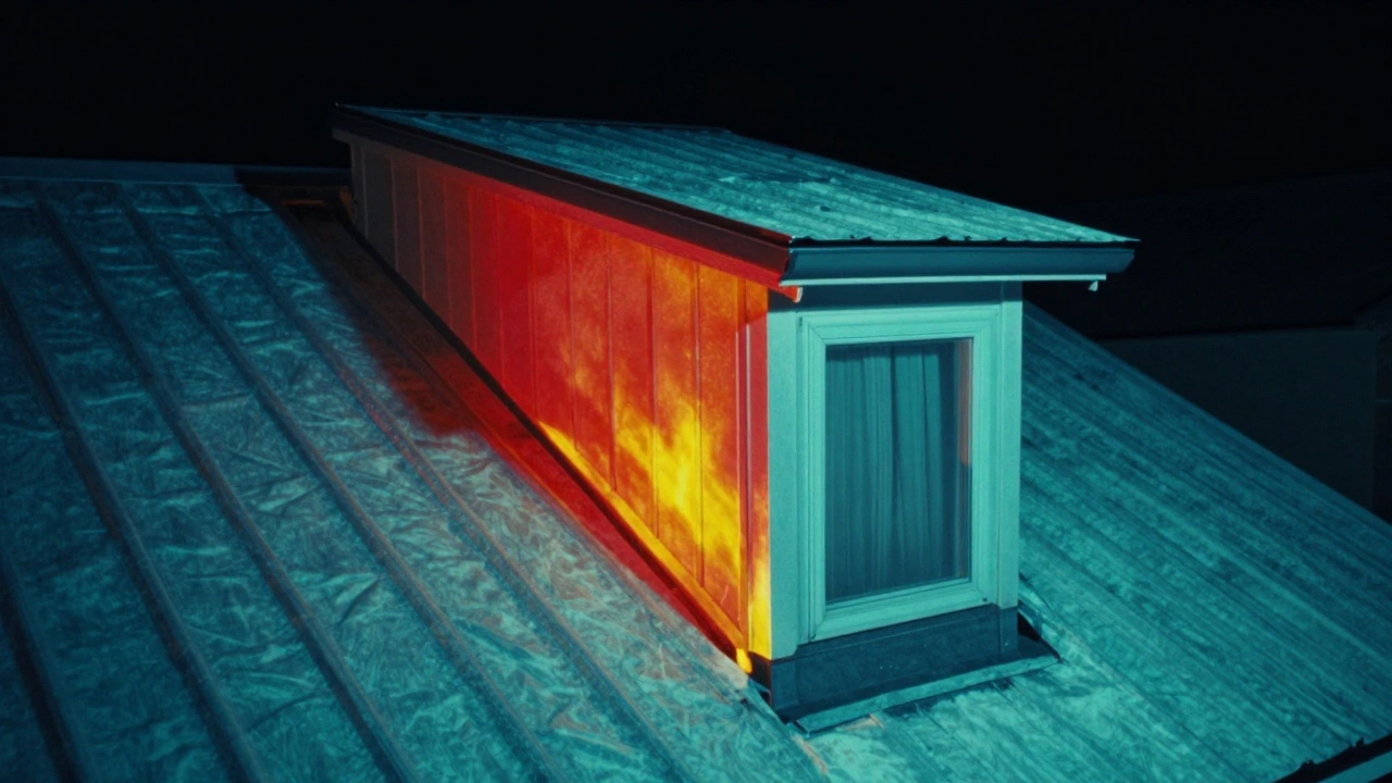 Wärmebild einer Gaube mit Wärmeverlust an der Übergangsstelle zum Dach