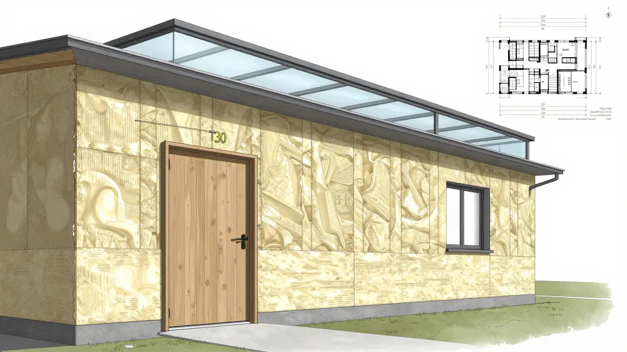 Modern ausgebauter Keller mit Brandschutztür, Lichtschacht und Fenstern, die die gesetzlichen Anforderungen erfüllen.