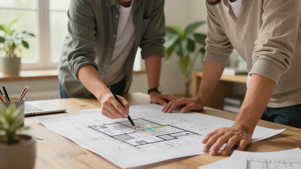 Architekt und Bauherr planen nachhaltiges Immobilienprojekt