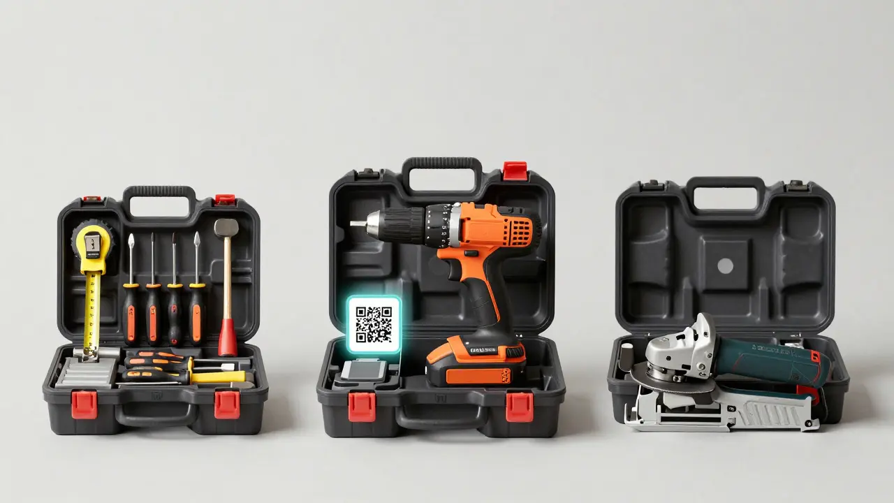 Drei Phasen der Werkzeugausstattung: Basis, Erweiterung und Spezialwerkzeuge in einer grafischen Darstellung.