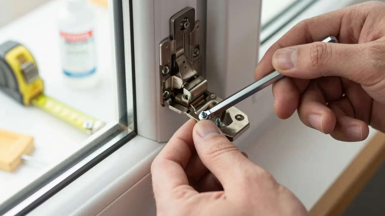 Inbusschlüssel justiert die Schraube am unteren Fingerscharnier