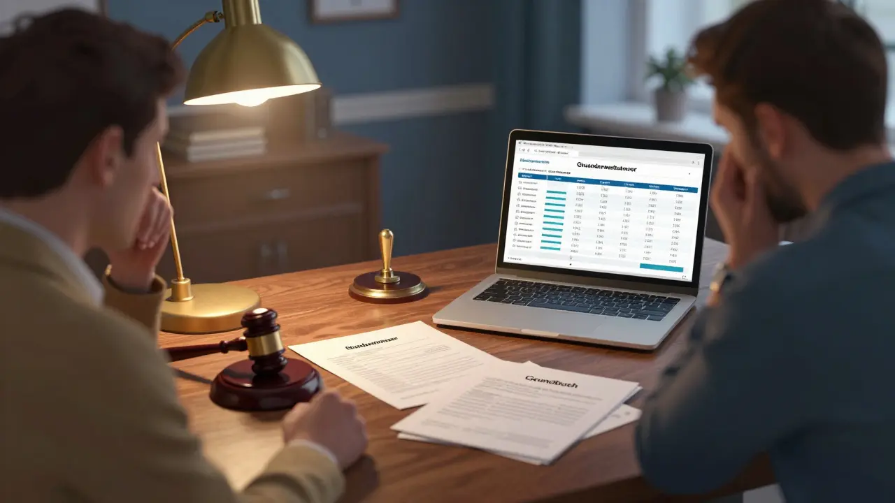 Notarzimmer mit Dokumenten und Laptop, die Nebenkosten beim Immobilienkauf zeigen.