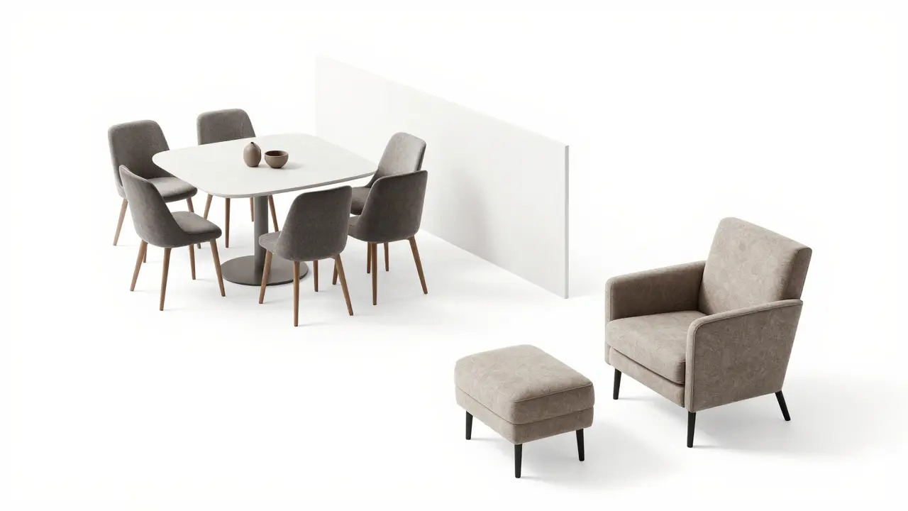 Offene Wohnküche mit flexibel platziertem Sitzmöbelbereich.