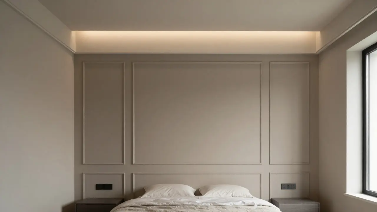 Schlafzimmer mit Lambris-Verkleidung und LED-Leuchten