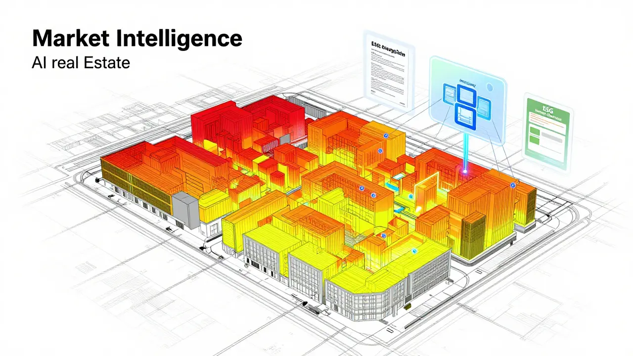 Digitale Heatmap auf einem Immobilienplan zur Analyse von Bieterinteressen.
