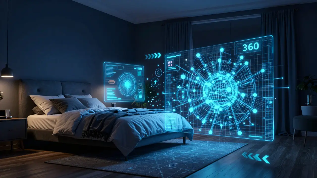 Übergang von einem realen Raum zu einem digitalen 3D-Drahtmodell