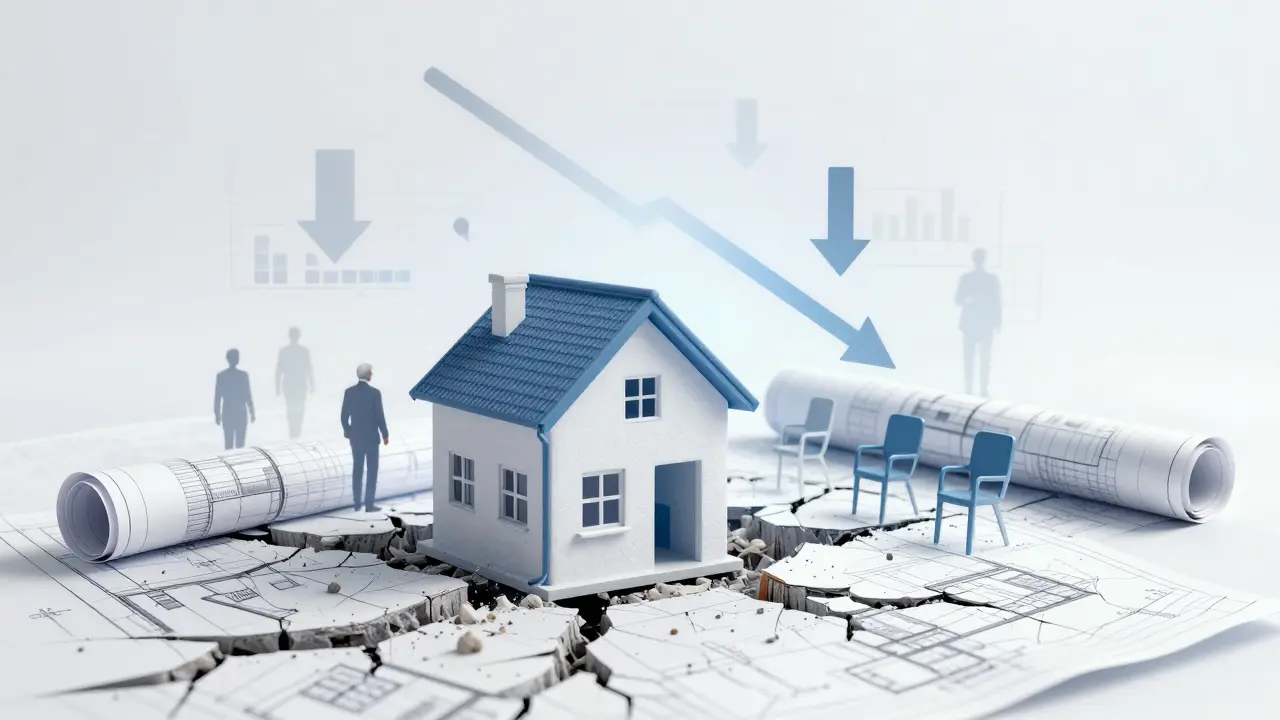 Abstrakte Darstellung von Immobilienwerten, die durch Demografie und Leerstand schwinden