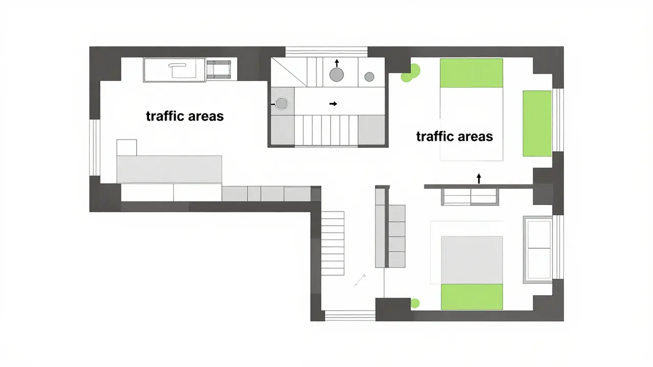Grundrissdiagramm zur Minimierung von Verkehrsflächen im Haus