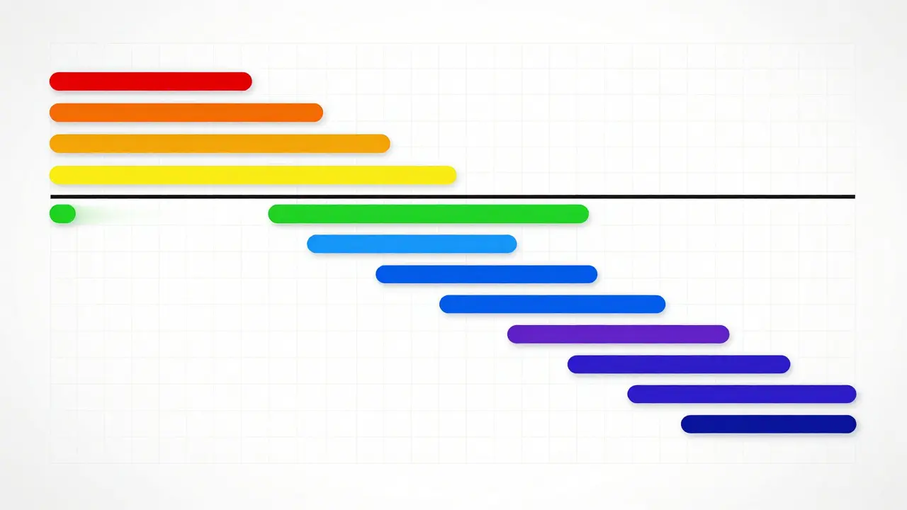 Konzeptionelles Gantt-Diagramm zur Visualisierung von Bauzeiten und Gewerken