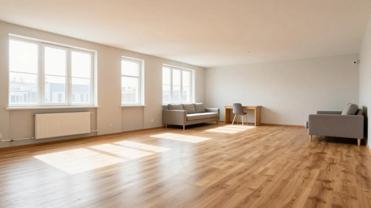 Renovierter trockener Keller mit Holzdielen als Wohnraum genutzt