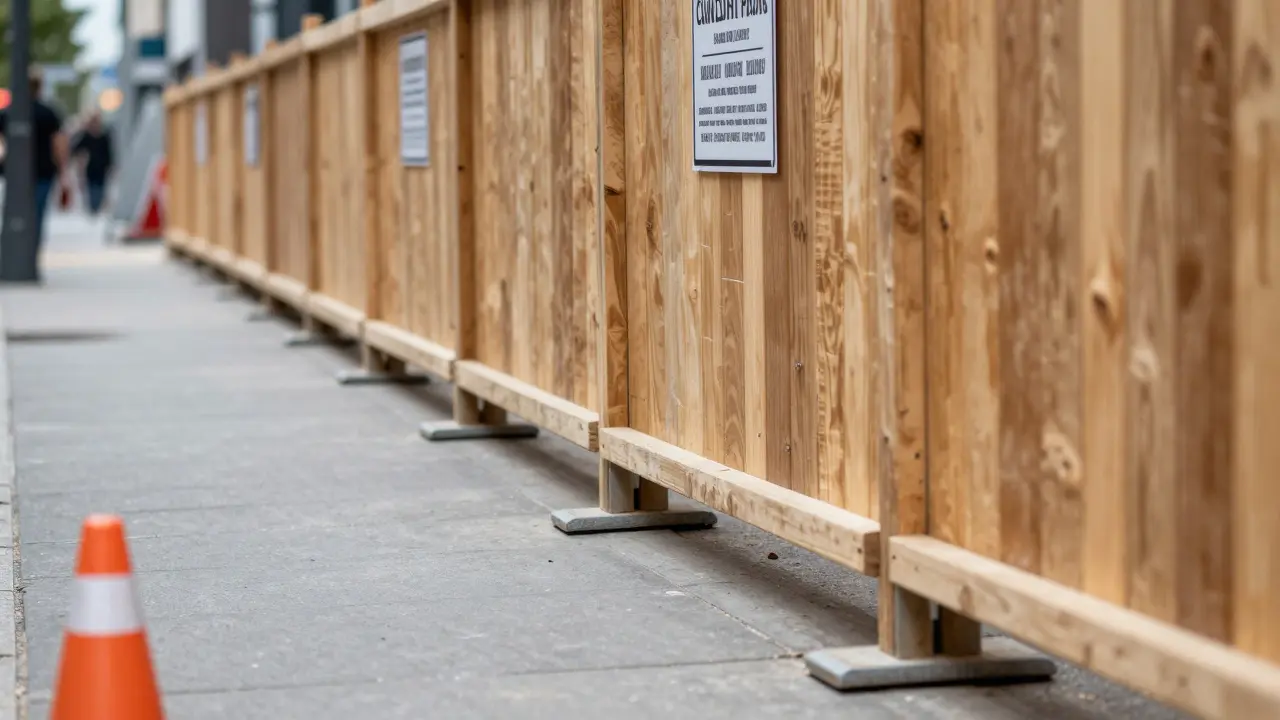 Sicherer Bauzaun am Straßenrand zur Abgrenzung der Baustelle