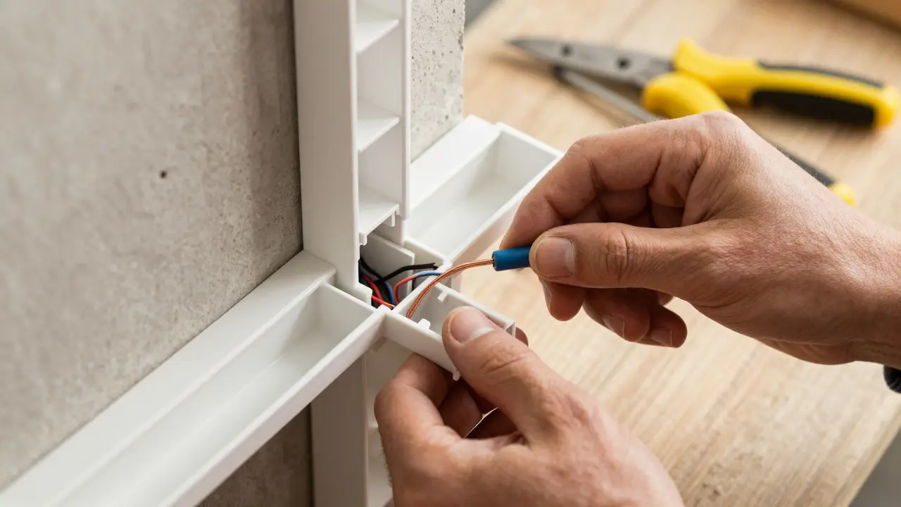 Elektriker arbeitet an offenen Kabelkanälen für einfache Wartung