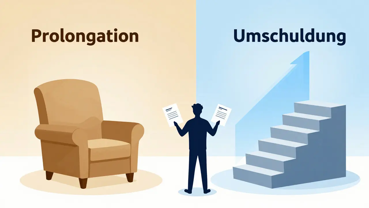 Konzeptionelle Darstellung der Wahl zwischen Prolongation und Umschuldung