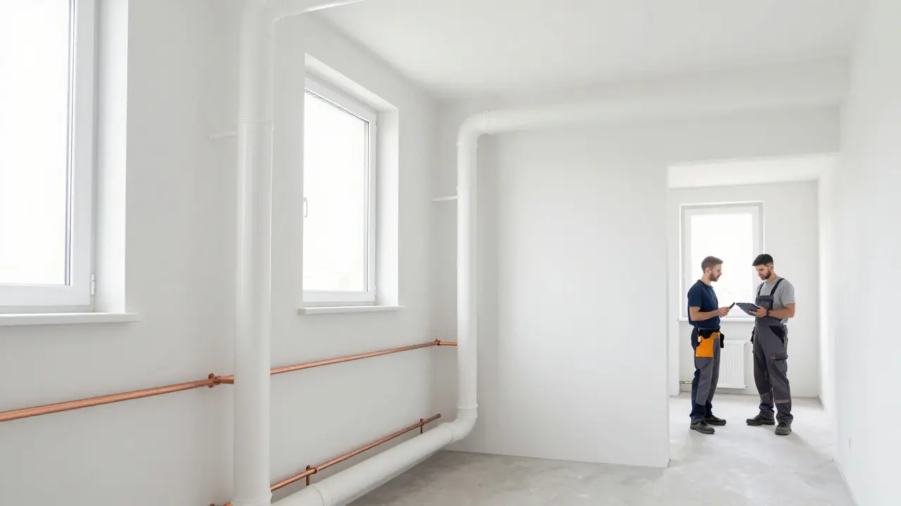 Neue isolierte Leitungen im renovierten Treppenhaus