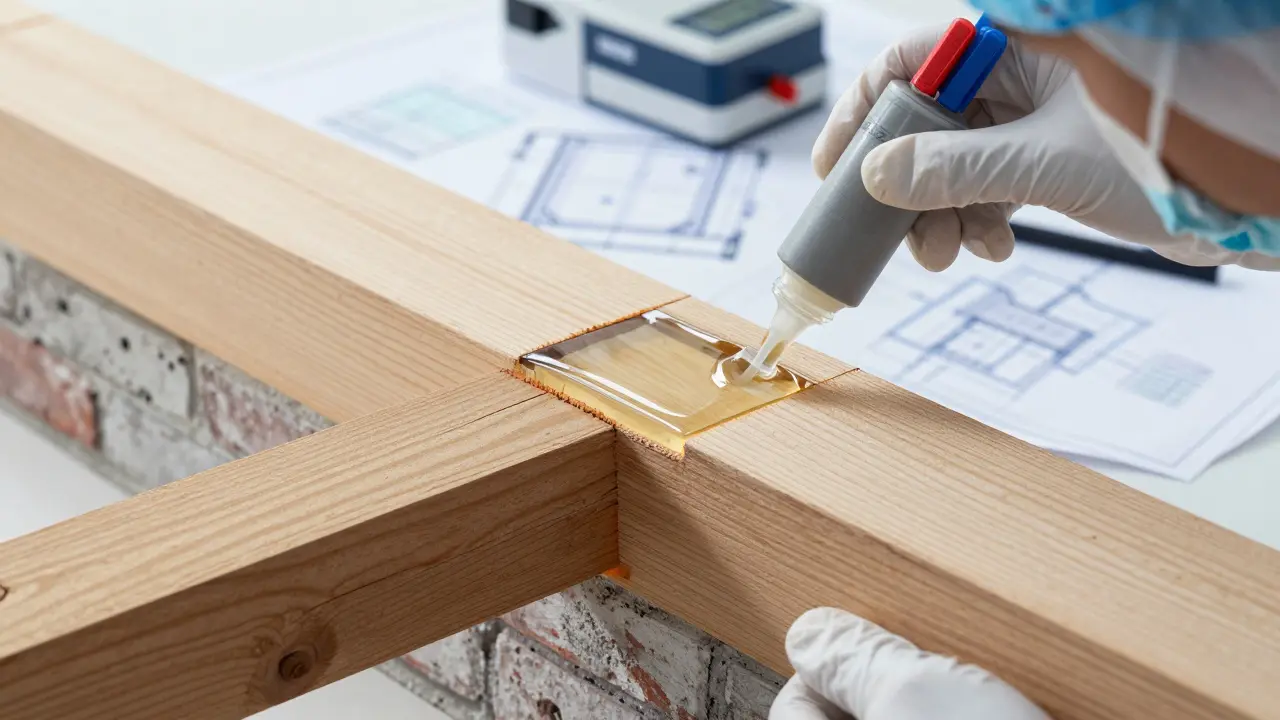 Anwendung von Kunstharz zur Verstärkung eines tragenden Balkens