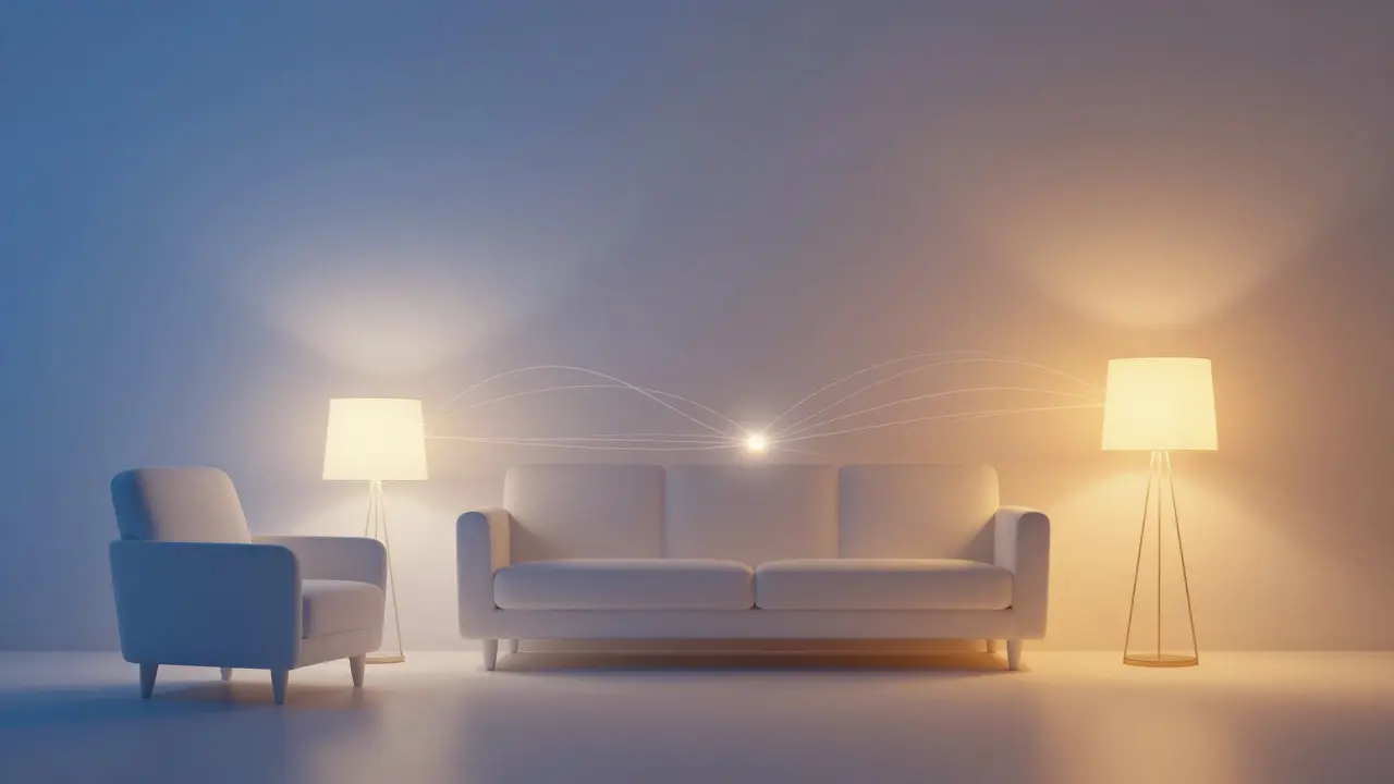 Konzeptionelle Darstellung smarter Wohnbeleuchtung mit adaptiver Farbtemperatur