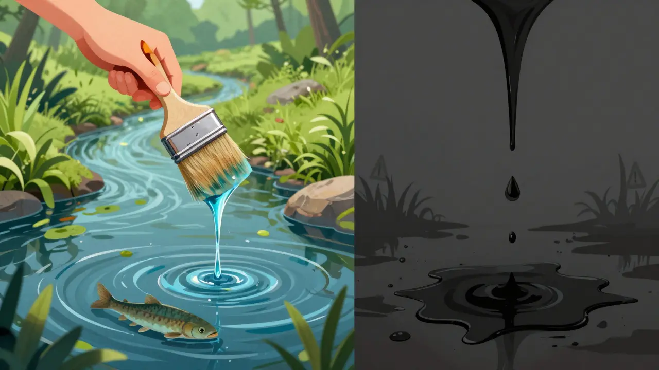 Symbolische Darstellung der umweltfreundlichen Reinigung von Wasserlacken