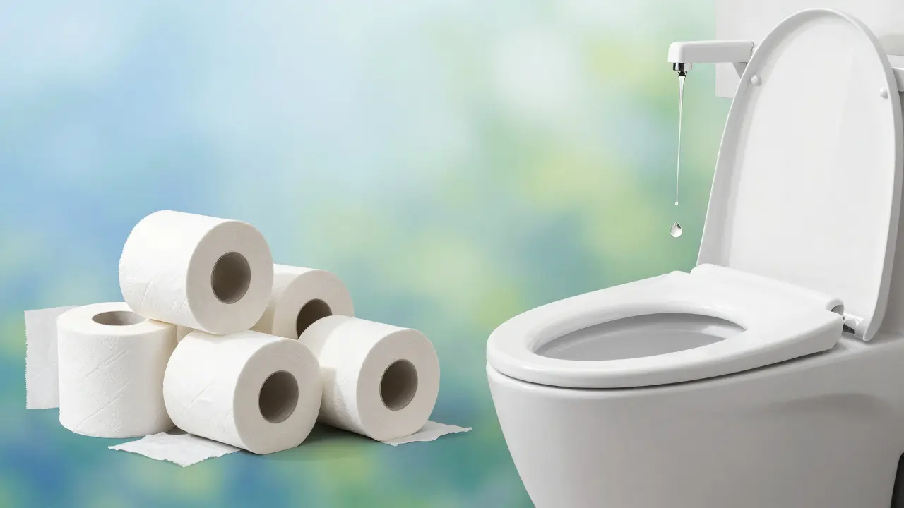 Symbolische Darstellung von Wassersparen und weniger Toilettenpapierverbrauch
