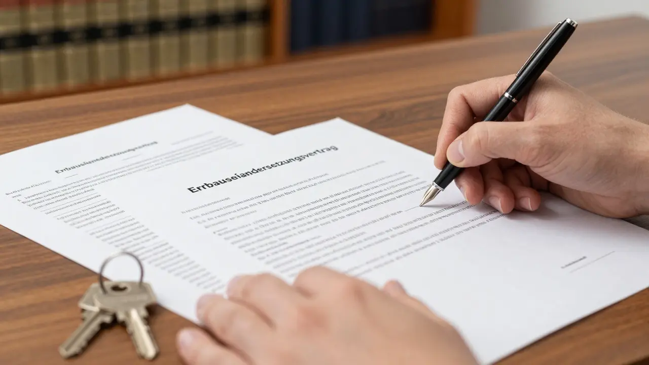 Unterschrift beim Notar für den Erbauseinandersetzungsvertrag
