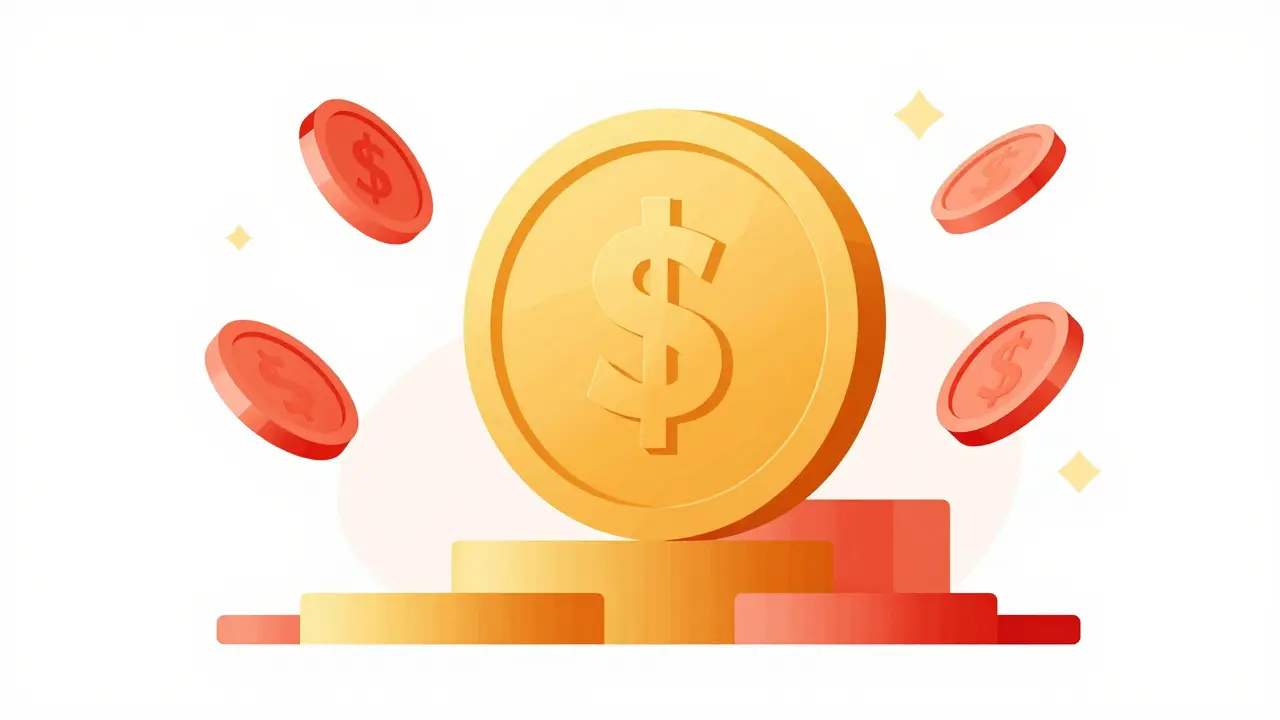 Abstract illustration of a golden coin balanced on structural blocks