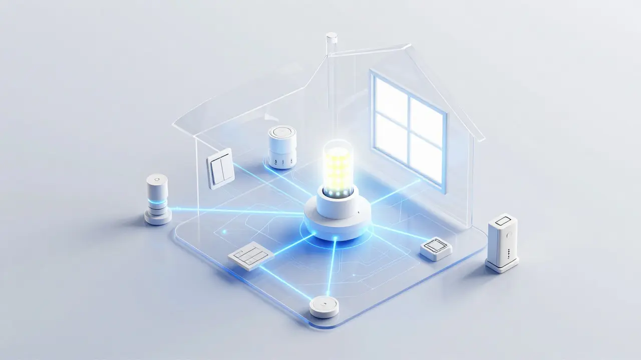 Schematische Darstellung eines vernetzten Smart-Home-Beleuchtungssystems