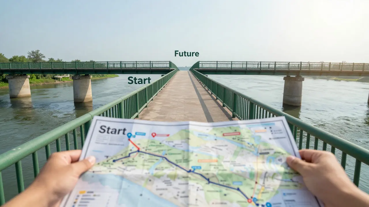 Stabile Brücke über einen Fluss, die langfristige Planung und Sicherheit darstellt