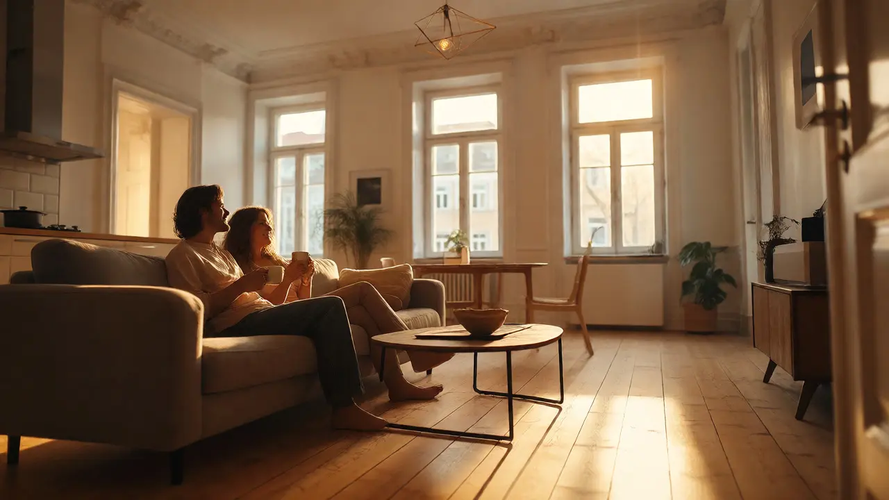 Entspanntes Paar in fertig renovierter Altbauwohnung