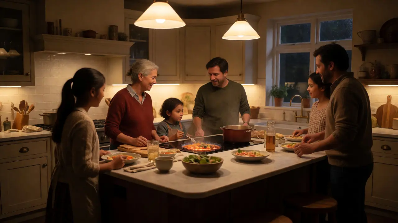 Familie beim Kochen auf einem hochwertigen Induktionskochfeld