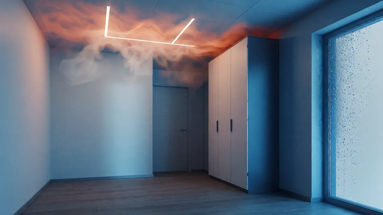 Visual representation of condensation forming on a cold interior wall.